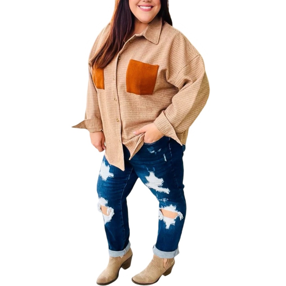 HAPTICS START YOU DAY RUST FLANNEL PLAID OVERSIZED SHACKET - Picture 3 of 10